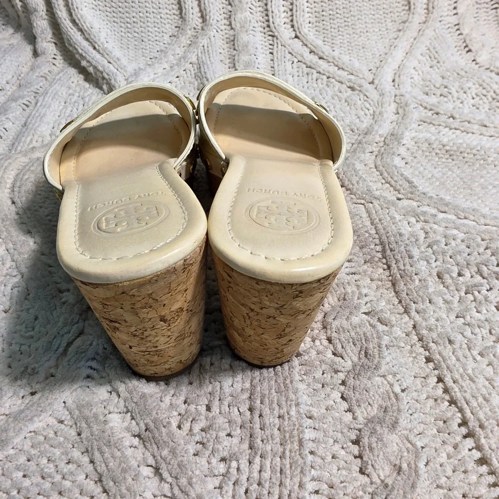 Tory Burch Miller Cork Wedge Sandals Yellow Patent Leather‎ Womens 6.5M